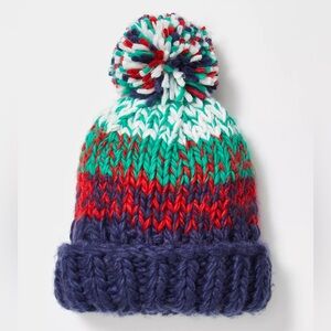 Free People Tide Stripe Knit Pom Beanie in Navy Green Red